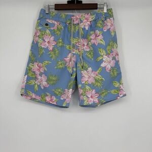 Polo Ralph Lauren Mens Swim Trunks Medium Blue AOP Floral Tropical Shorts Hawaii